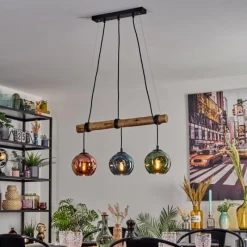 hofstein Ripoll Suspension, Boule lumineuse, Suspension Écru, Noir, 3 lumières