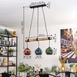 hofstein Ripoll Suspension, Boule lumineuse, Suspension Écru, Noir, 3 lumières