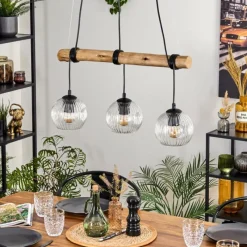 Style Boho-Chic-hofstein Ripoll Suspension, Boule lumineuse, Suspension Écru, Noir, 3 lumières