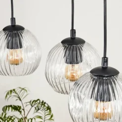 Style Boho-Chic-hofstein Ripoll Suspension, Boule lumineuse, Suspension Écru, Noir, 3 lumières