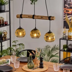 Lampes Dorées-hofstein Ripoll Suspension, Boule lumineuse, Suspension Écru, Noir, 3 lumières