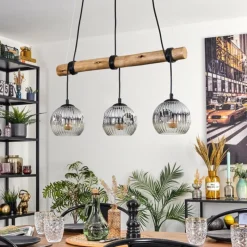 Suspension Verre Fumé-hofstein Ripoll Suspension, Boule lumineuse, Suspension Écru, Noir, 3 lumières