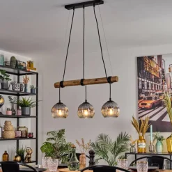 hofstein Ripoll Suspension, Boule lumineuse, Suspension Écru, Noir, 3 lumières