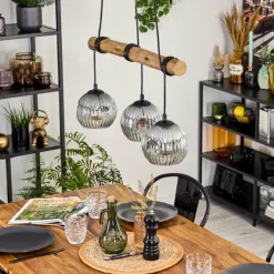 hofstein Ripoll Suspension, Boule lumineuse, Suspension Écru, Noir, 3 lumières