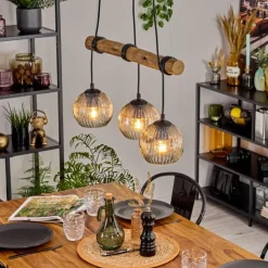 hofstein Ripoll Suspension, Boule lumineuse, Suspension Écru, Noir, 3 lumières