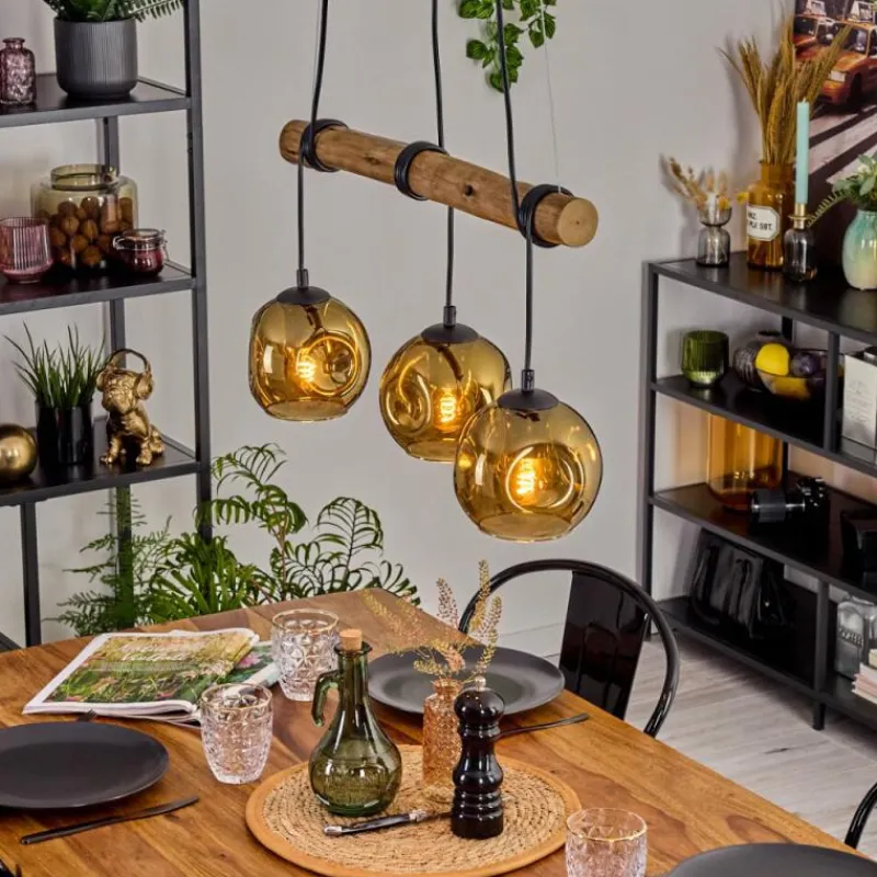 Lampes Dorées-hofstein Ripoll Suspension, Boule lumineuse, Suspension Écru, Noir, 3 lumières