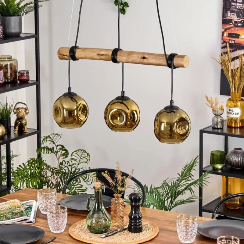 Lampes Dorées-hofstein Ripoll Suspension, Boule lumineuse, Suspension Écru, Noir, 3 lumières