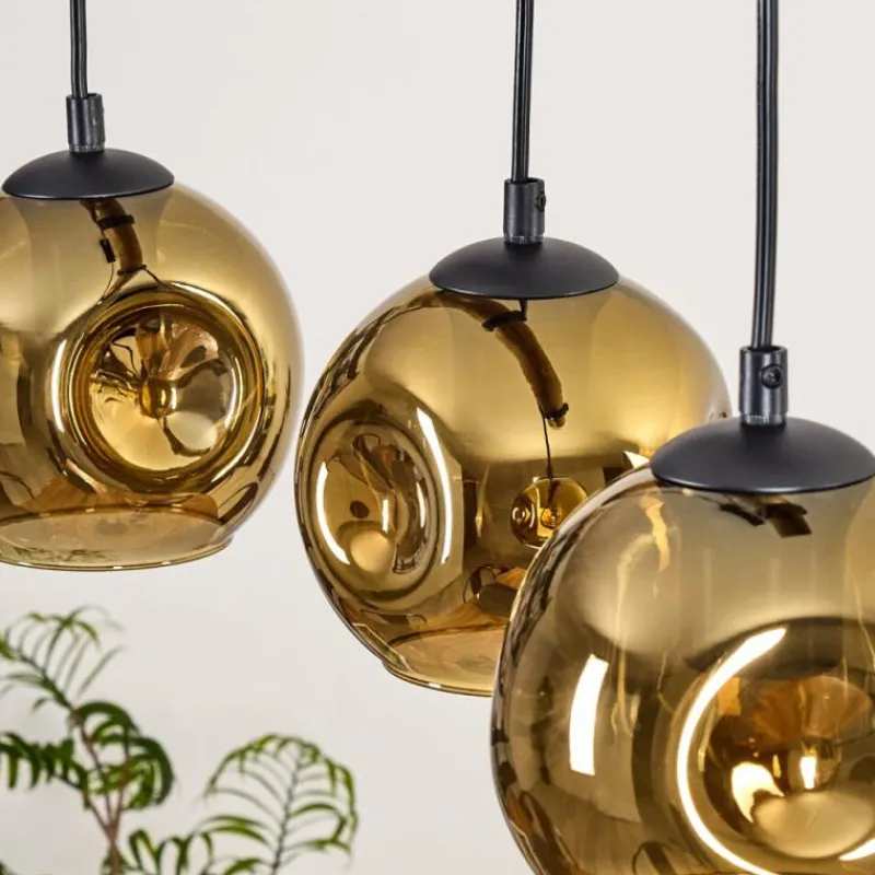 Lampes Dorées-hofstein Ripoll Suspension, Boule lumineuse, Suspension Écru, Noir, 3 lumières