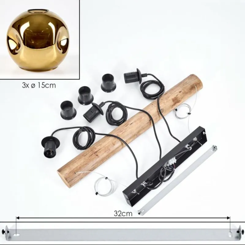 Lampes Dorées-hofstein Ripoll Suspension, Boule lumineuse, Suspension Écru, Noir, 3 lumières