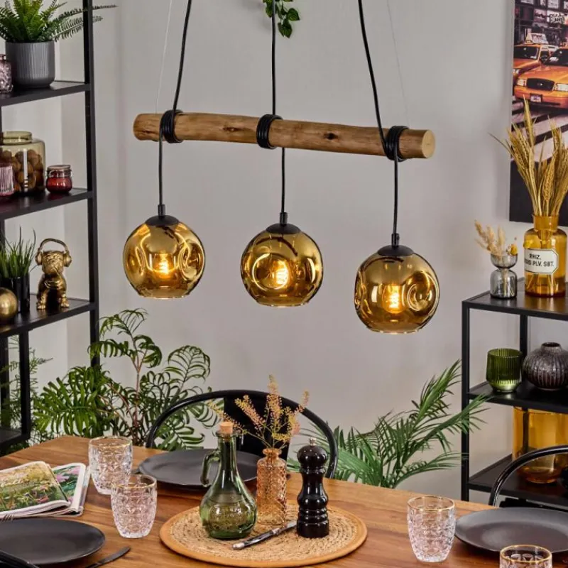 Lampes Dorées-hofstein Ripoll Suspension, Boule lumineuse, Suspension Écru, Noir, 3 lumières