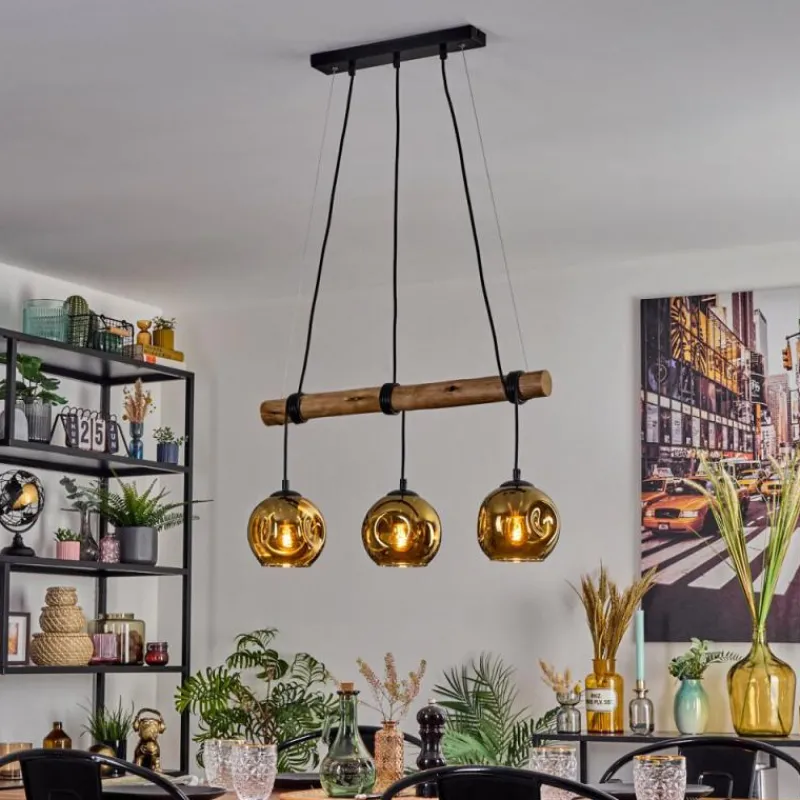 Lampes Dorées-hofstein Ripoll Suspension, Boule lumineuse, Suspension Écru, Noir, 3 lumières