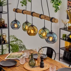 Lampes Dorées-hofstein Ripoll Suspension, Boule lumineuse, Suspension Écru, Noir, 5 lumières