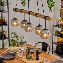 hofstein Ripoll Suspension, Boule lumineuse, Suspension Écru, Noir, 5 lumières