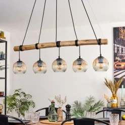 hofstein Ripoll Suspension, Boule lumineuse, Suspension Écru, Noir, 5 lumières