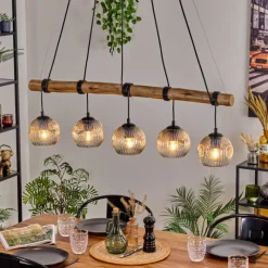 hofstein Ripoll Suspension, Boule lumineuse, Suspension Écru, Noir, 5 lumières