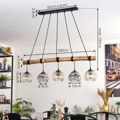 hofstein Ripoll Suspension, Boule lumineuse, Suspension Écru, Noir, 5 lumières