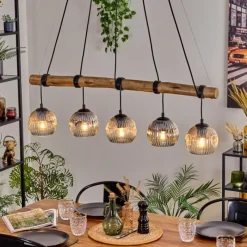 hofstein Ripoll Suspension, Boule lumineuse, Suspension Écru, Noir, 5 lumières