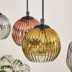 Lampes Dorées-hofstein Ripoll Suspension, Boule lumineuse, Suspension Écru, Noir, 5 lumières
