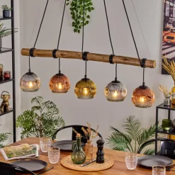 Lampes Dorées-hofstein Ripoll Suspension, Boule lumineuse, Suspension Écru, Noir, 5 lumières