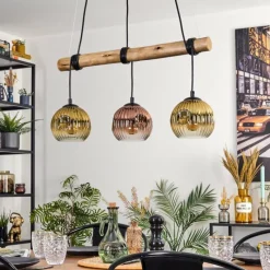 Lampes Dorées-hofstein Ripoll Suspension, Boule lumineuse, Suspension Écru, Noir, 3 lumières