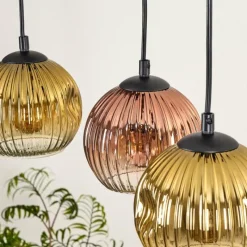 Lampes Dorées-hofstein Ripoll Suspension, Boule lumineuse, Suspension Écru, Noir, 3 lumières