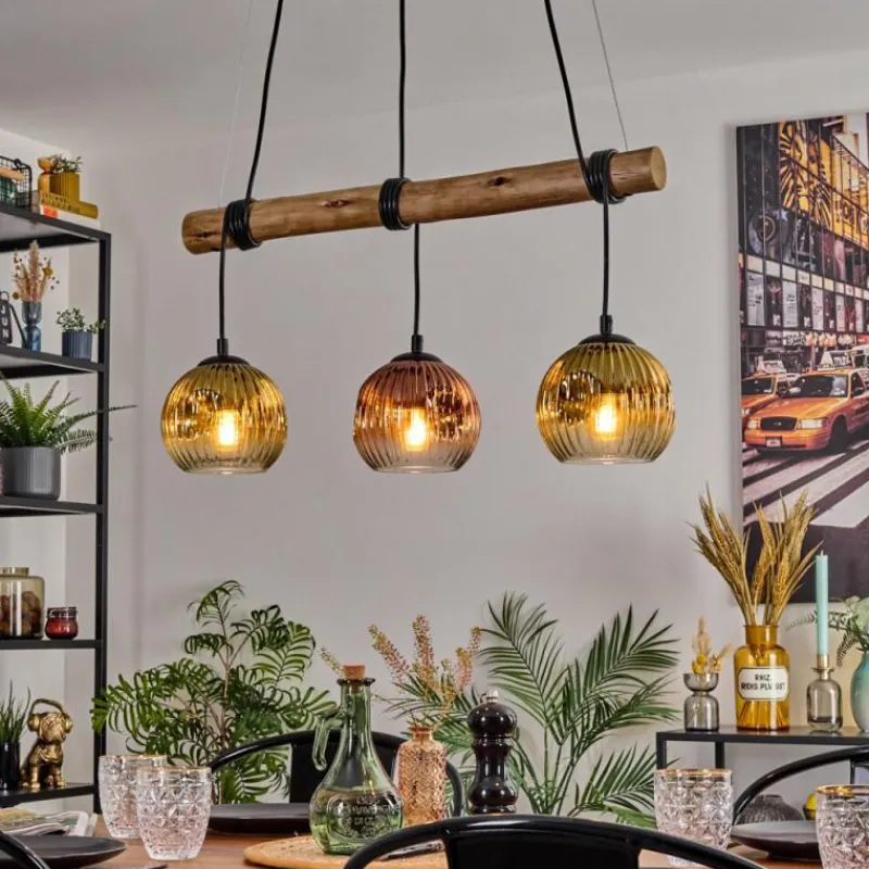 Lampes Dorées-hofstein Ripoll Suspension, Boule lumineuse, Suspension Écru, Noir, 3 lumières