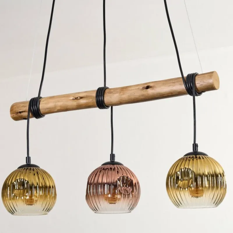 Lampes Dorées-hofstein Ripoll Suspension, Boule lumineuse, Suspension Écru, Noir, 3 lumières