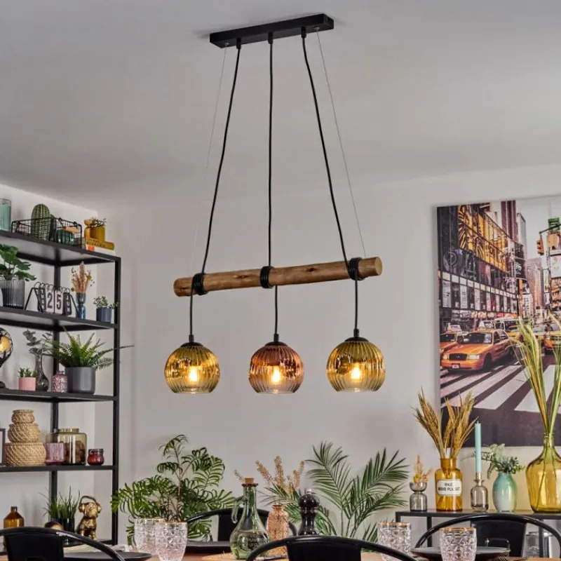 Lampes Dorées-hofstein Ripoll Suspension, Boule lumineuse, Suspension Écru, Noir, 3 lumières