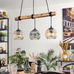 hofstein Ripoll Suspension, Boule lumineuse, Suspension Écru, Noir, 3 lumières