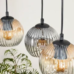 hofstein Ripoll Suspension, Boule lumineuse, Suspension Écru, Noir, 3 lumières