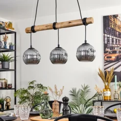 Suspension Verre Fumé-hofstein Ripoll Suspension, Boule lumineuse, Suspension Écru, Noir, 3 lumières