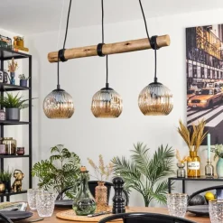 hofstein Ripoll Suspension, Boule lumineuse, Suspension Écru, Noir, 3 lumières