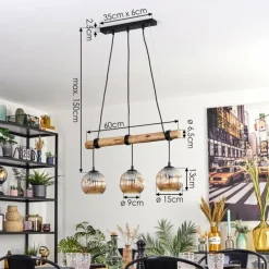 hofstein Ripoll Suspension, Boule lumineuse, Suspension Écru, Noir, 3 lumières