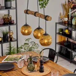 Lampes Dorées-hofstein Ripoll Suspension, Boule lumineuse, Suspension Écru, Noir, 3 lumières