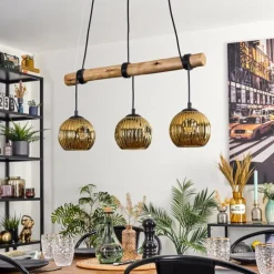 Lampes Dorées-hofstein Ripoll Suspension, Boule lumineuse, Suspension Écru, Noir, 3 lumières