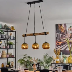 Lampes Dorées-hofstein Ripoll Suspension, Boule lumineuse, Suspension Écru, Noir, 3 lumières