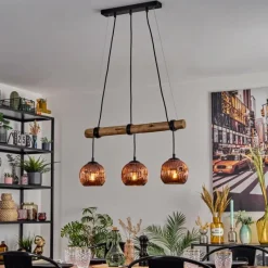 Style Boho-Chic-hofstein Ripoll Suspension, Boule lumineuse, Suspension Écru, Noir, 3 lumières