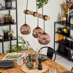 Style Boho-Chic-hofstein Ripoll Suspension, Boule lumineuse, Suspension Écru, Noir, 3 lumières