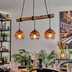Style Boho-Chic-hofstein Ripoll Suspension, Boule lumineuse, Suspension Écru, Noir, 3 lumières