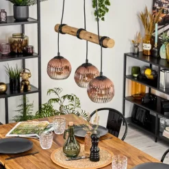 Style Boho-Chic-hofstein Ripoll Suspension, Boule lumineuse, Suspension Écru, Noir, 3 lumières