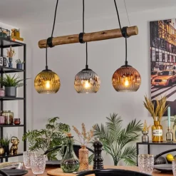 Lampes Dorées-hofstein Ripoll Suspension, Boule lumineuse, Suspension Écru, Noir, 3 lumières