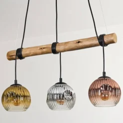 Lampes Dorées-hofstein Ripoll Suspension, Boule lumineuse, Suspension Écru, Noir, 3 lumières