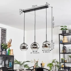 hofstein Ripoll Suspension, Boule lumineuse, Suspension Chrome, Clair, Fumé, 3 lumières