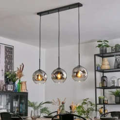 hofstein Ripoll Suspension, Boule lumineuse, Suspension Chrome, Clair, Fumé, 3 lumières