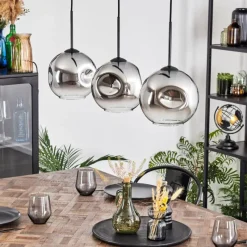 hofstein Ripoll Suspension, Boule lumineuse, Suspension Chrome, Clair, Fumé, 3 lumières