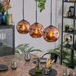 hofstein Ripoll Suspension, Boule lumineuse, Suspension Cuivré, 3 lumières