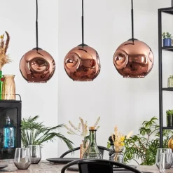 hofstein Ripoll Suspension, Boule lumineuse, Suspension Cuivré, 3 lumières