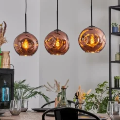 hofstein Ripoll Suspension, Boule lumineuse, Suspension Cuivré, 3 lumières