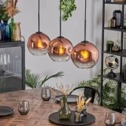 hofstein Ripoll Suspension, Boule lumineuse, Suspension Clair, Cuivré, 3 lumières