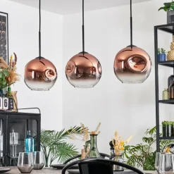 hofstein Ripoll Suspension, Boule lumineuse, Suspension Clair, Cuivré, 3 lumières